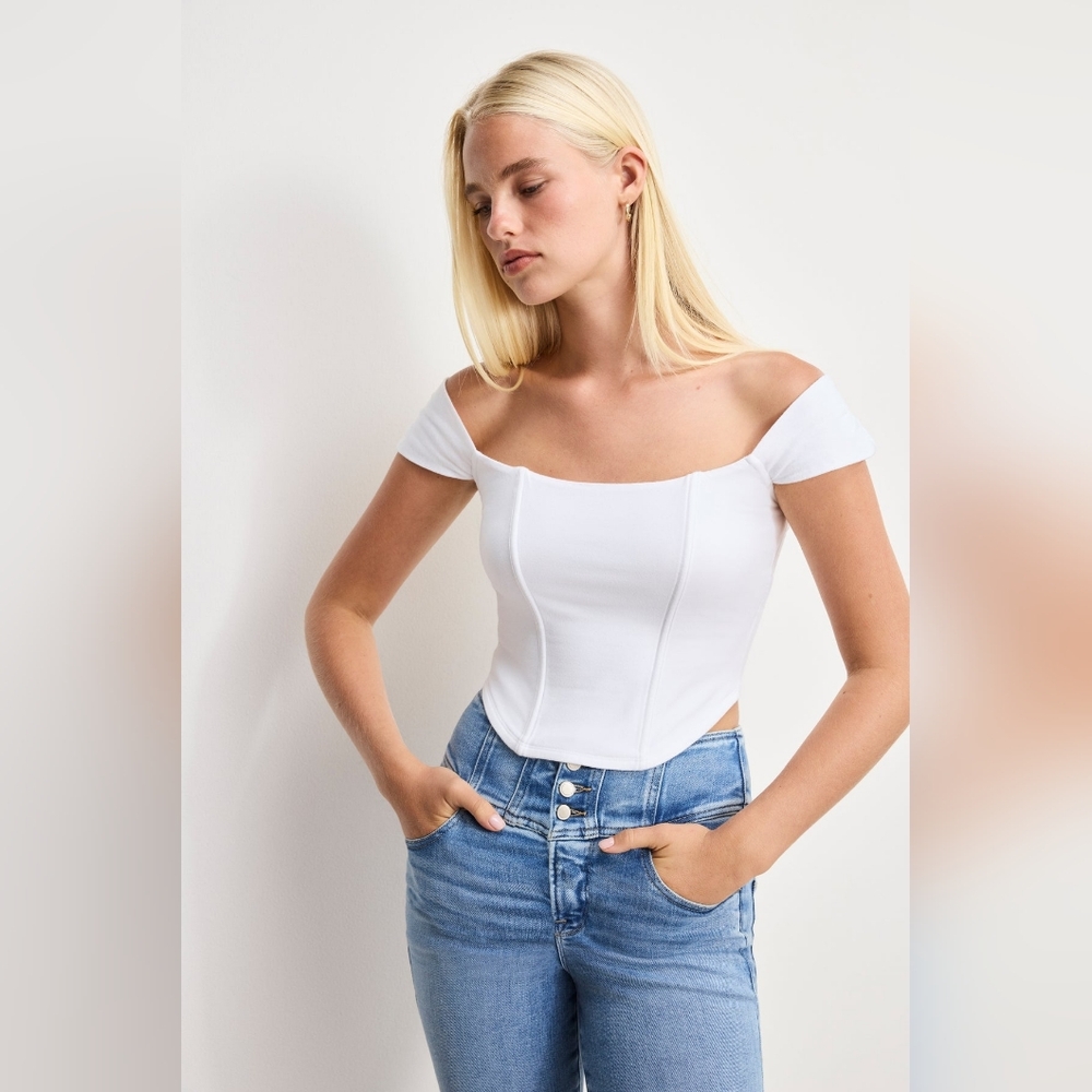 Good American Dolly Super Stretch Soft Corset Top - White